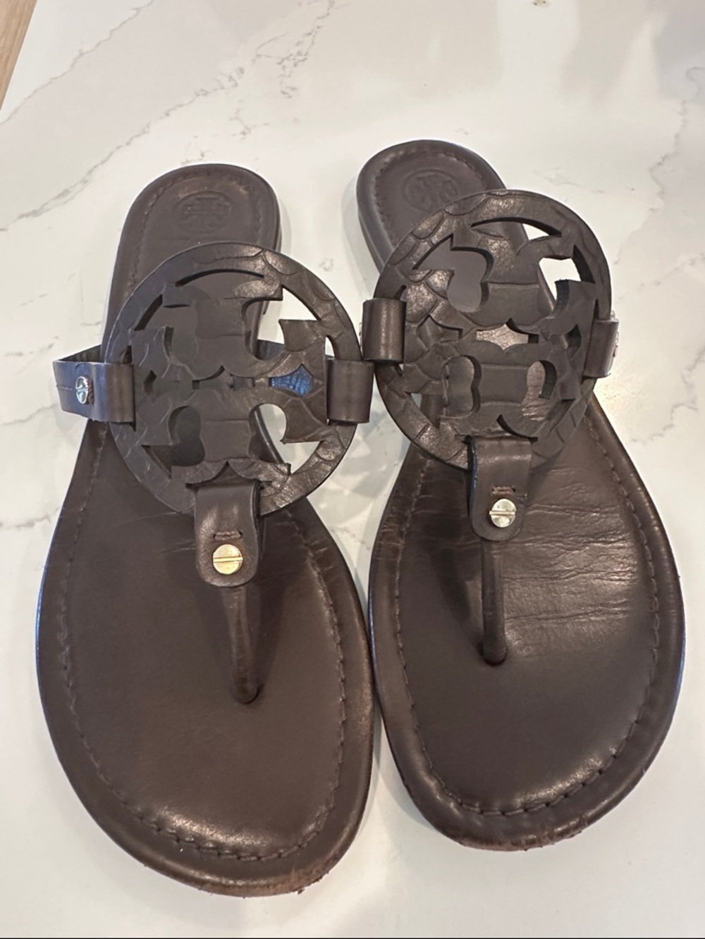 Tory Burch Miller Brown Croc Sandals Size 9 1/2